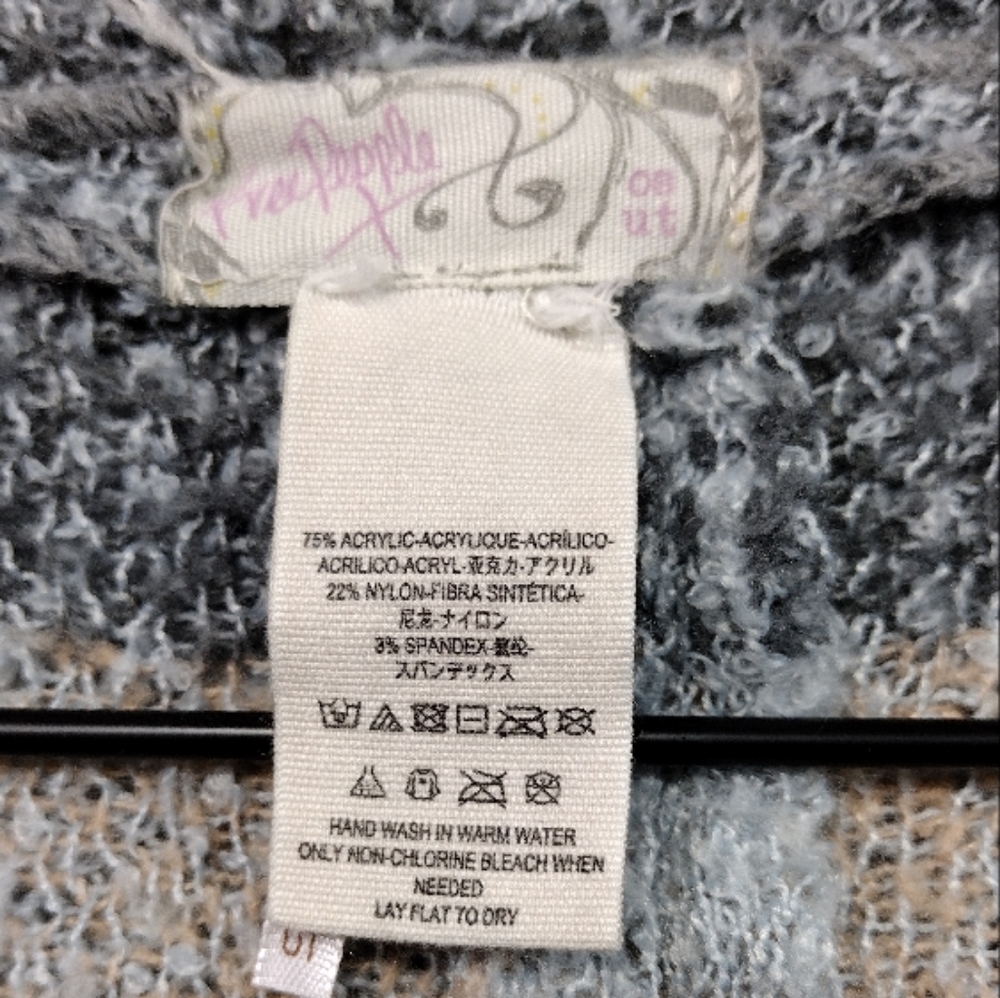 Free People Mercer Open Front Kimono Cardigan Women's OS Gray Tan Boho Alpaca - Picture 8 of 9